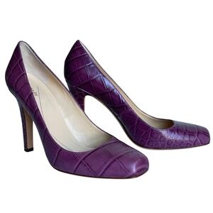 Kate Spade New York Purple Croc Embossed Leather Square Toe Pumps Heels 6.5 B